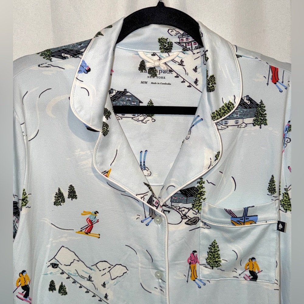 Kate Spade Pajamas Classic Long Sleeve Winter Village Ski Trip Print Pjs NWT - Picture 5 of 13
